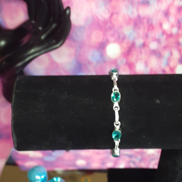 Genuine AAA Oval Aquamarine S925 Silver Bracelet - Picture 6 of 10